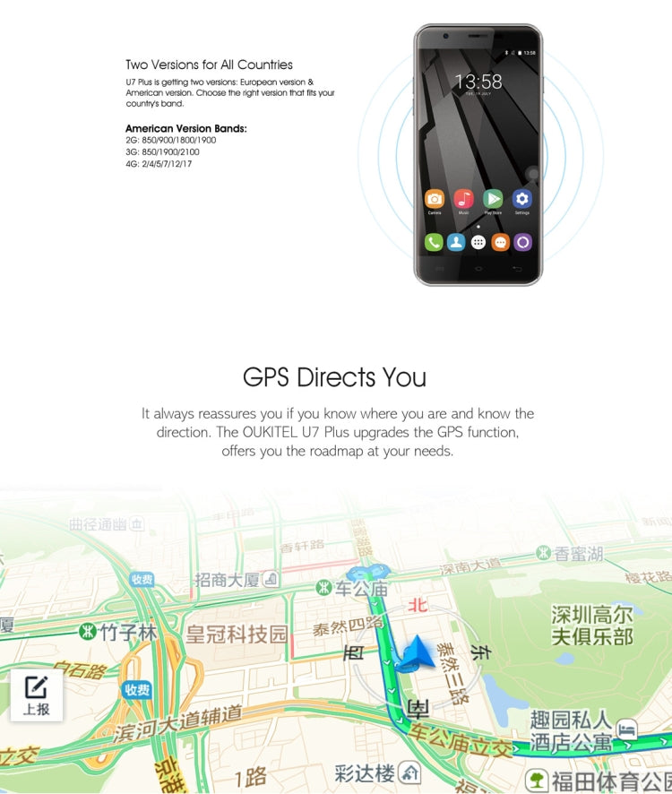 [HK Warehouse] OUKITEL U7 Plus, 2GB+16GB, South American Version, 5.5 inch Android 6.0 MTK6737 Quad Core up to 1.3GHz, Network: 4G, Dual SIM(Rose Gold)