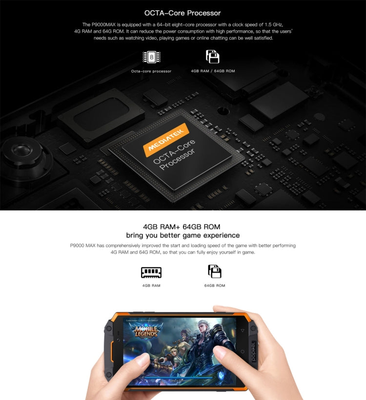 [HK Warehouse] POPTEL P9000 MAX, 4GB+64GB, IP68 Waterproof Shockproof Dustproof, 9000mAh Battery, Fingerprint Identification, 5.5 inch Android 7.0, MTK6750 Octa Core up to 1.5GHz, Network: 4G, Dual SIM(Green)