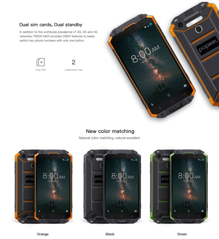 [HK Warehouse] POPTEL P9000 MAX, 4GB+64GB, IP68 Waterproof Shockproof Dustproof, 9000mAh Battery, Fingerprint Identification, 5.5 inch Android 7.0, MTK6750 Octa Core up to 1.5GHz, Network: 4G, Dual SIM(Green)