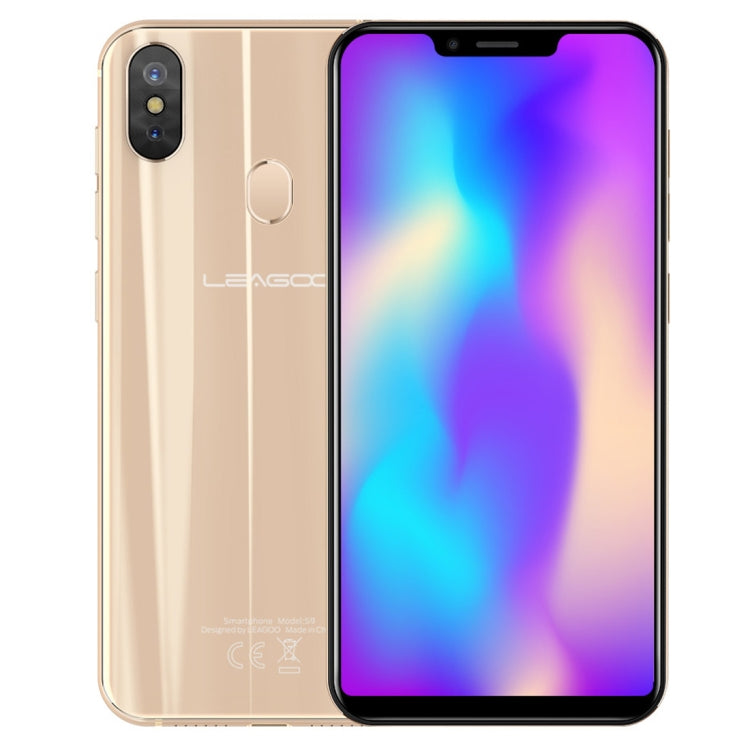 [HK Warehouse] LEAGOO S9, 4GB+32GB, Dual Back Cameras, Face & Fingerprint Identification, 5.85 inch Android 8.1 MTK6750 Octa Core up to 1.5GHz, Network: Dual 4G, OTG, VoLTE, Dual SIM(Gold)