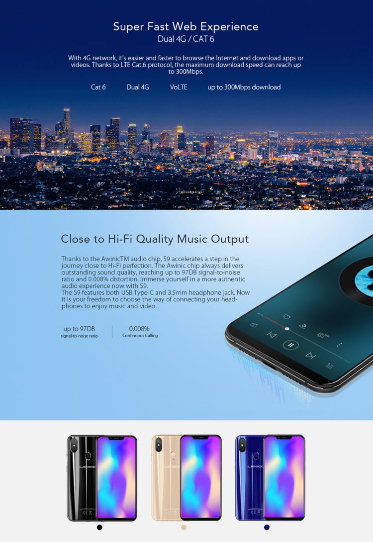 [HK Warehouse] LEAGOO S9, 4GB+32GB, Dual Back Cameras, Face & Fingerprint Identification, 5.85 inch Android 8.1 MTK6750 Octa Core up to 1.5GHz, Network: Dual 4G, OTG, VoLTE, Dual SIM(Gold)