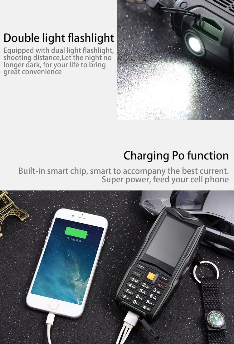 F8 Triple Proofing Phone, Dual SIM, IP68 Waterproof Shockproof Dustproof, 2.4 inch, SC6531CA Chipset, 21 Keys, LED Flashlight, FM, TF, Bluetooth(Green)