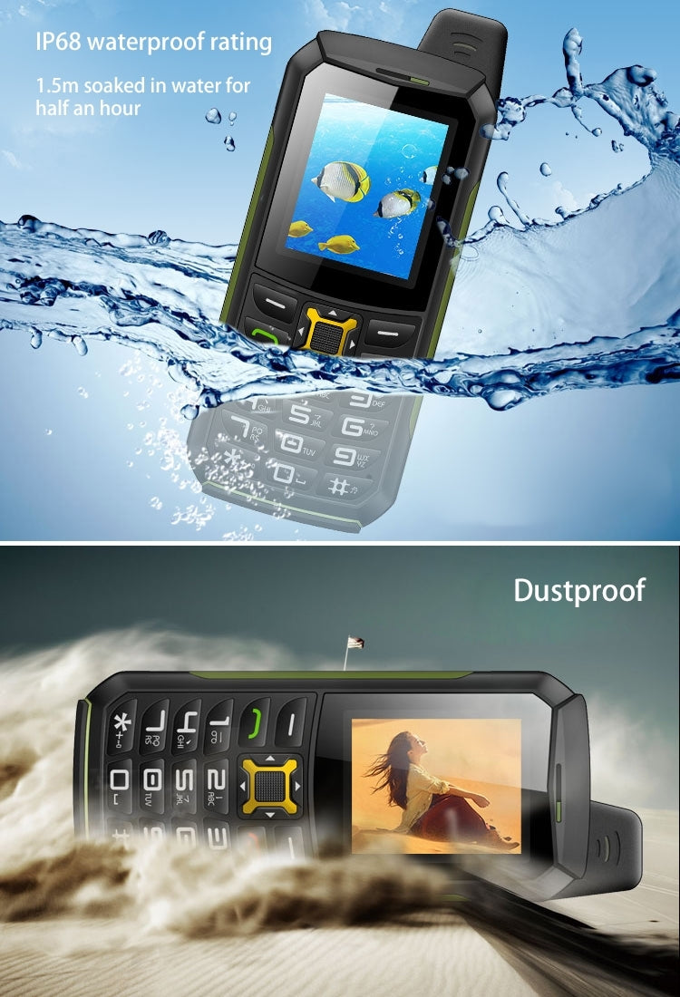 M21 Triple Proofing Phone, Dual SIM, IP68 Waterproof Shockproof Dustproof,  2.0 inch, SC6531CA Chipset, 21 Keys, LED Flashlight, FM, TF, Bluetooth(Green)