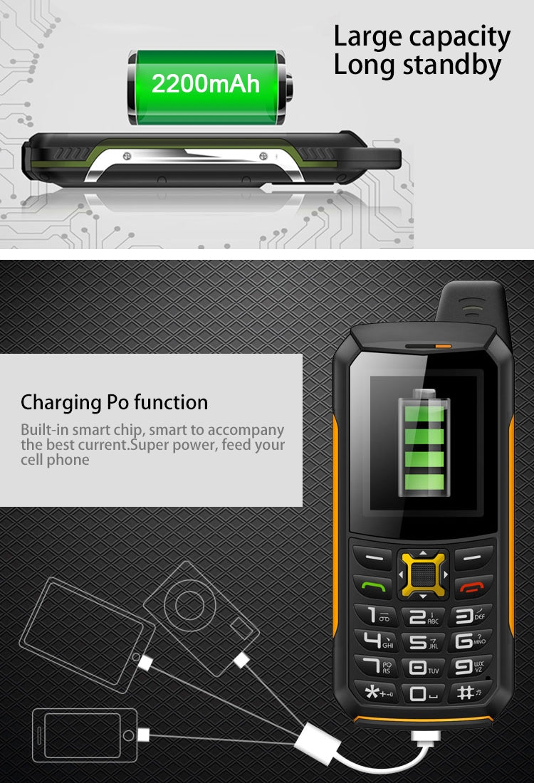 M21 Triple Proofing Phone, Dual SIM, IP68 Waterproof Shockproof Dustproof,  2.0 inch, SC6531CA Chipset, 21 Keys, LED Flashlight, FM, TF, Bluetooth(Green)