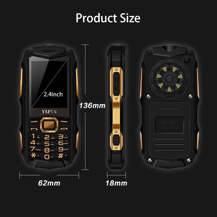 Y809 Triple Proofing Phone, Dual SIM, IP67 Waterproof Shockproof Dustproof,  2.4 inch, SC6531CA Chipset, 21 Keys, LED Flashlight, FM, TF, Bluetooth
