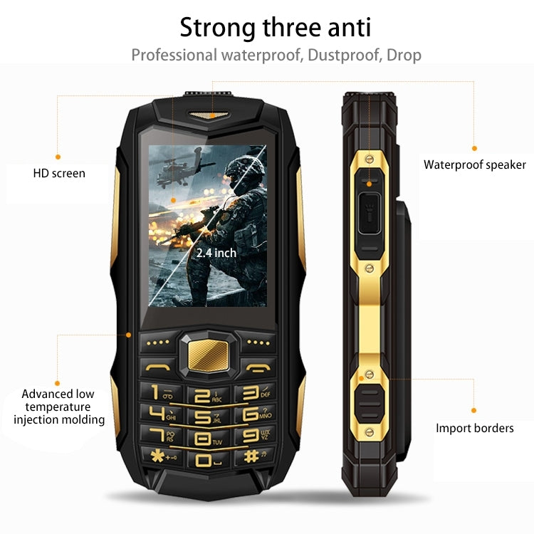 Y809A Triple Proofing Phone, Dual SIM, IP67 Waterproof Shockproof Dustproof,  2.4 inch, SC6531CA Chipset, 21 Keys, LED Flashlight, FM, TF, Bluetooth(Black)