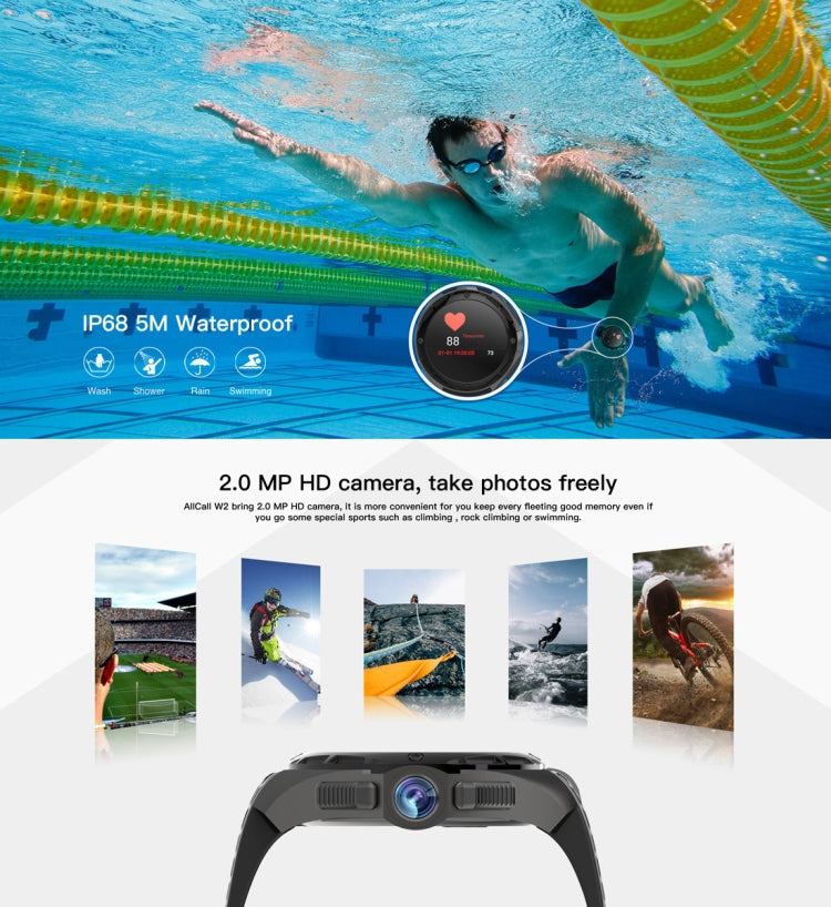 AllCall W2 Smart Watch Phone, 2GB+16GB, IP68 Waterproof, 1.39 inch Android 7.0, MTK6580 Quad Core up to 1.3GHz, Network: 3G, Heart Rate / Exercise Mode / 2.0MP Camera / GPS / Bluetooth (Tarnish)