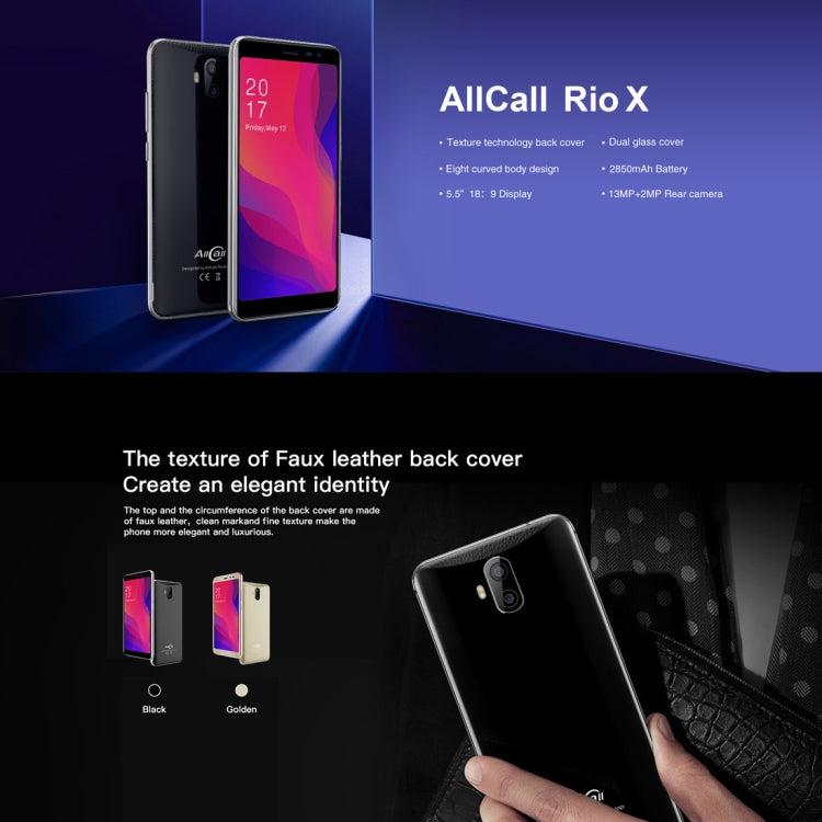 AllCall Rio X, 1GB+8GB, Dual Back Cameras, 5.5 inch Android 8.1 MTK6580M Quad Core, Network: 3G, Dual SIM