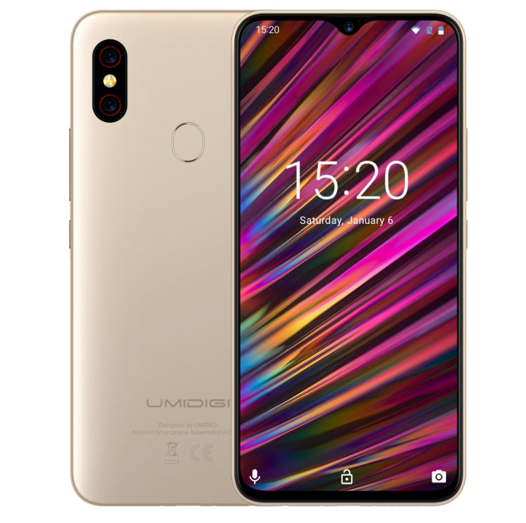 [HK Warehouse] UMIDIGI F1, 4GB+128GB, EU Version, Dual Back Cameras, 5150mAh Battery, Face ID & Fingerprint Identification, 6.3 inch Full Screen Android 9.0 MTK Helio P60 Octa Core up to 2.0GHz, Network: 4G, OTG, NFC, Dual SIM(Gold)