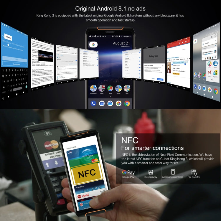[HK Warehouse] CUBOT Kingkong 3 Rugged Phone, 4GB+64GB, IP68 Waterproof Dustproof Shockproof, 6000mAh Battery, Dual Back Cameras, 5.5 inch Android 8.1 MTK6763T Octa Core, Network: 4G, NFC, OTG, Dual SIM(Black)