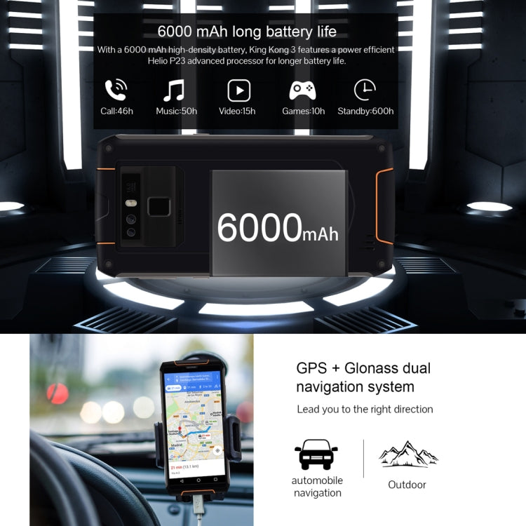 [HK Warehouse] CUBOT Kingkong 3 Rugged Phone, 4GB+64GB, IP68 Waterproof Dustproof Shockproof, 6000mAh Battery, Dual Back Cameras, 5.5 inch Android 8.1 MTK6763T Octa Core, Network: 4G, NFC, OTG, Dual SIM(Black)