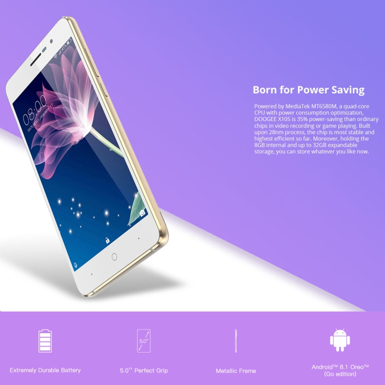 [HK Warehouse] DOOGEE X10S, 1GB+8GB, 5.0 inch Android GO MTK6580M Quad Core up to 1.3GHz, Network: 3G, OTA, Dual SIM