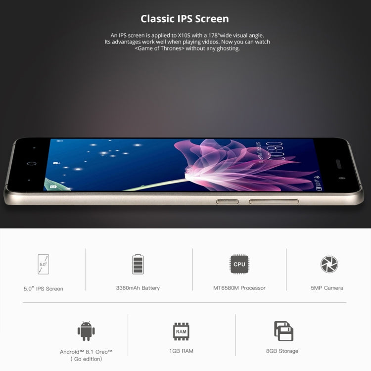 [HK Warehouse] DOOGEE X10S, 1GB+8GB, 5.0 inch Android GO MTK6580M Quad Core up to 1.3GHz, Network: 3G, OTA, Dual SIM