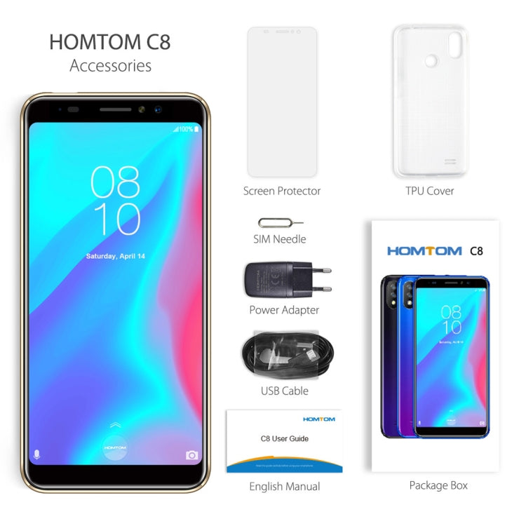 [HK Warehouse] HOMTOM C8, 2GB+16GB, Dual Back Cameras, Face ID & Fingerprint Identification, 5.5 inch Android 8.1 MTK6739 Quad Core up to 1.3GHz, Network: 4G, OTG, OTA, Dual SIM
