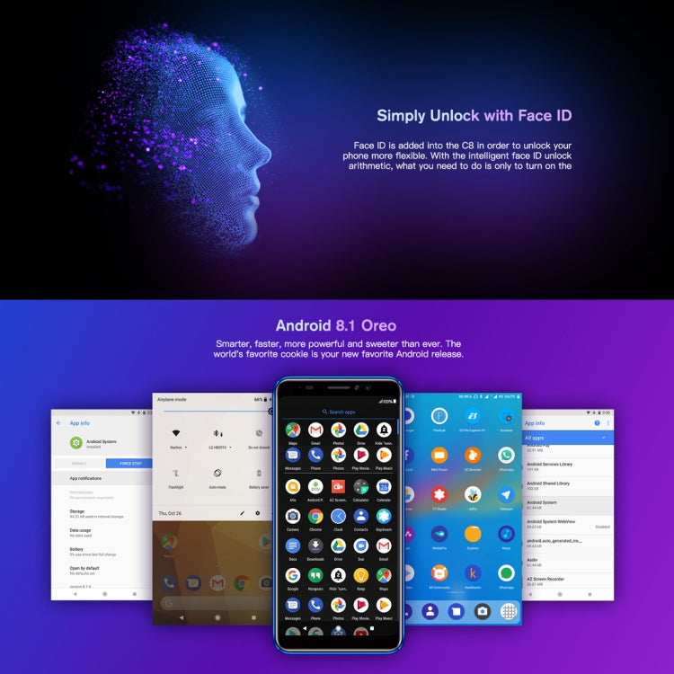 [HK Warehouse] HOMTOM C8, 2GB+16GB, Dual Back Cameras, Face ID & Fingerprint Identification, 5.5 inch Android 8.1 MTK6739 Quad Core up to 1.3GHz, Network: 4G, OTG, OTA, Dual SIM