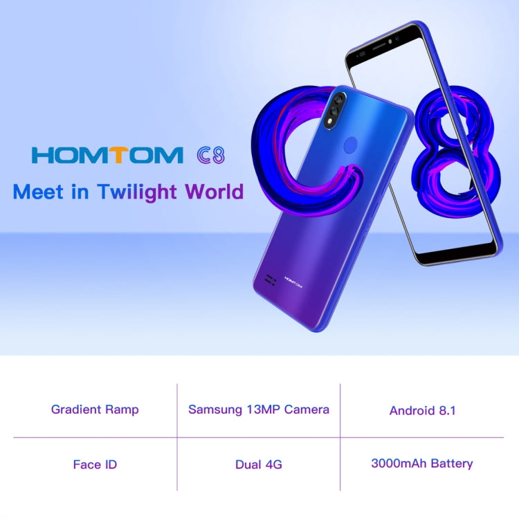 [HK Warehouse] HOMTOM C8, 2GB+16GB, Dual Back Cameras, Face ID & Fingerprint Identification, 5.5 inch Android 8.1 MTK6739 Quad Core up to 1.3GHz, Network: 4G, OTG, OTA, Dual SIM