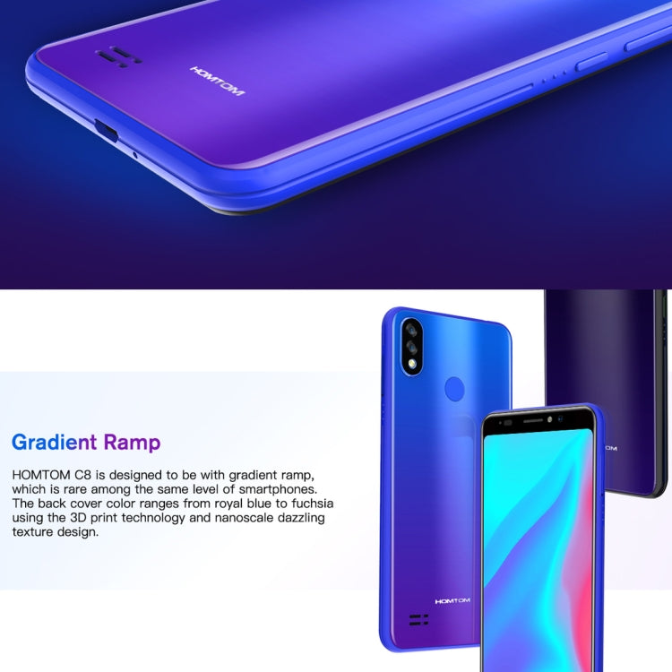 [HK Warehouse] HOMTOM C8, 2GB+16GB, Dual Back Cameras, Face ID & Fingerprint Identification, 5.5 inch Android 8.1 MTK6739 Quad Core up to 1.3GHz, Network: 4G, OTG, OTA, Dual SIM