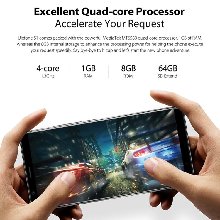 [HK Warehouse] Ulefone S1, 1GB+8GB, Dual Back Cameras, Face Identification, 5.5 inch Android GO 8.1 MTK6580 Quad-core 64-bit up to 1.3GHz, Network: 3G, Dual SIM