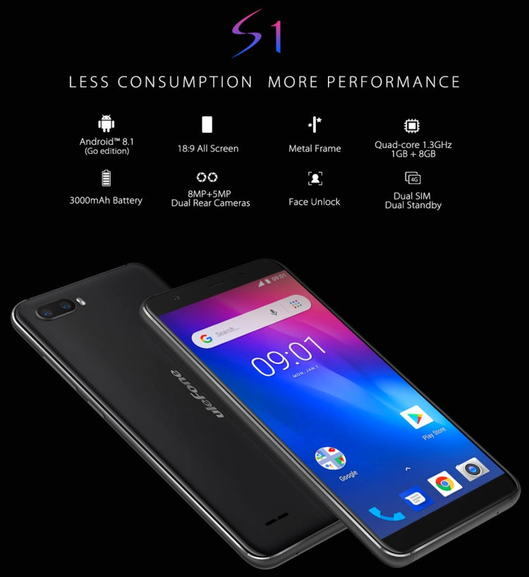 [HK Warehouse] Ulefone S1, 1GB+8GB, Dual Back Cameras, Face Identification, 5.5 inch Android GO 8.1 MTK6580 Quad-core 64-bit up to 1.3GHz, Network: 3G, Dual SIM