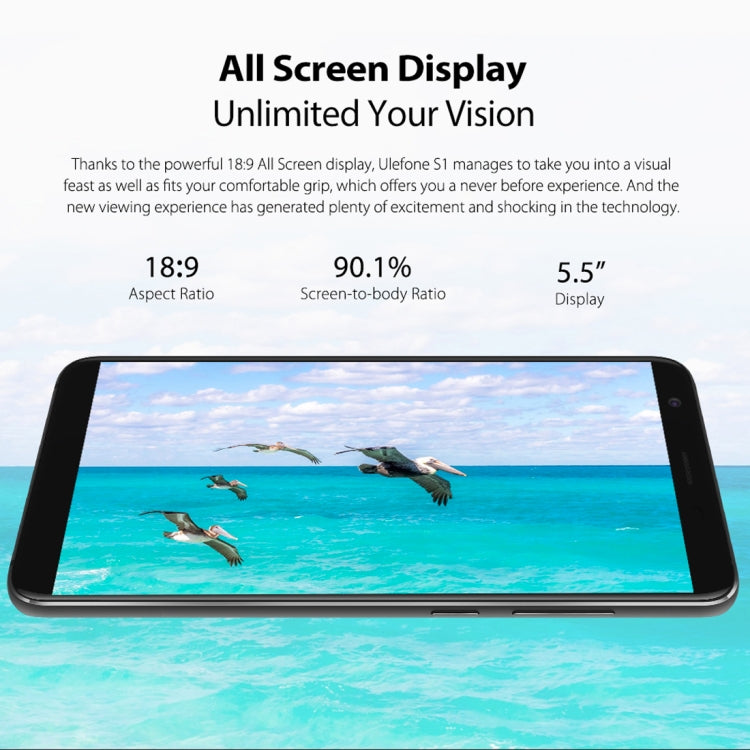 [HK Warehouse] Ulefone S1, 1GB+8GB, Dual Back Cameras, Face Identification, 5.5 inch Android GO 8.1 MTK6580 Quad-core 64-bit up to 1.3GHz, Network: 3G, Dual SIM