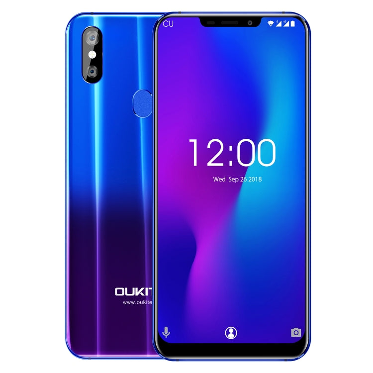 [HK Warehouse] OUKITEL U23, 6GB+64GB, Dual Back Cameras, Face ID & Fingerprint Identification, 6.18 inch Android 8.1 MTK6763T Helio P23 Octa Core up to 2.0GHz, Network: 4G, Dual SIM, OTG, OTA(Gradient Blue)
