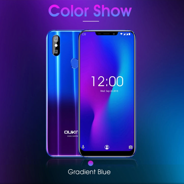 [HK Warehouse] OUKITEL U23, 6GB+64GB, Dual Back Cameras, Face ID & Fingerprint Identification, 6.18 inch Android 8.1 MTK6763T Helio P23 Octa Core up to 2.0GHz, Network: 4G, Dual SIM, OTG, OTA(Gradient Blue)