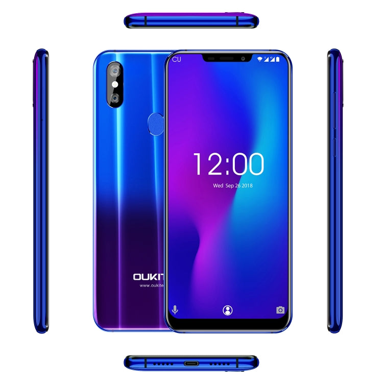 [HK Warehouse] OUKITEL U23, 6GB+64GB, Dual Back Cameras, Face ID & Fingerprint Identification, 6.18 inch Android 8.1 MTK6763T Helio P23 Octa Core up to 2.0GHz, Network: 4G, Dual SIM, OTG, OTA(Gradient Blue)