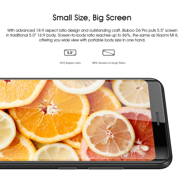 [HK Warehouse] BLUBOO D6 Pro, 2GB+16GB, Dual Back Cameras, Face ID & Fingerprint Identification, 5.5 inch 2.5D Curved Android 8.1 MTK6739V Quad Core up to 1.5GHz, Network: 4G, Dual SIM(Black)