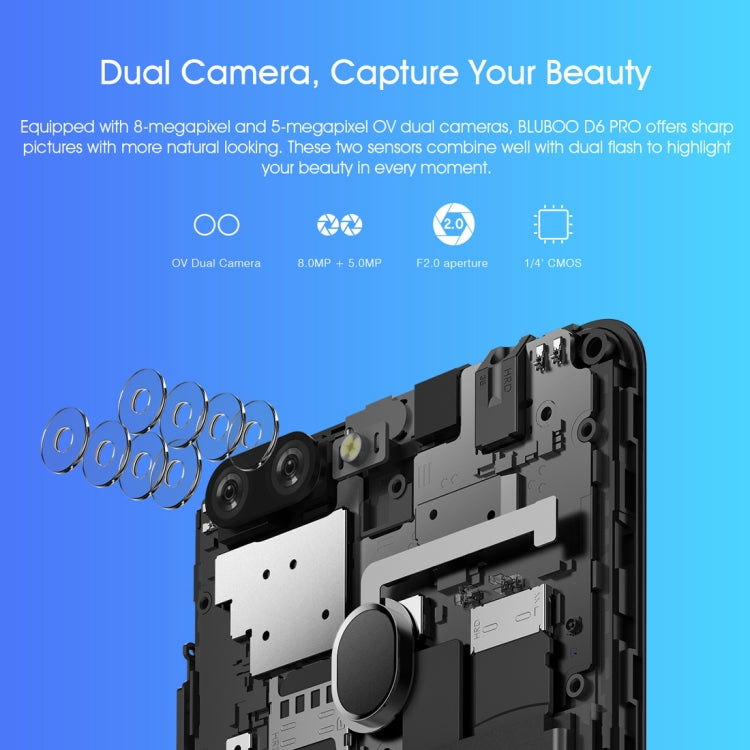 [HK Warehouse] BLUBOO D6 Pro, 2GB+16GB, Dual Back Cameras, Face ID & Fingerprint Identification, 5.5 inch 2.5D Curved Android 8.1 MTK6739V Quad Core up to 1.5GHz, Network: 4G, Dual SIM(Black)