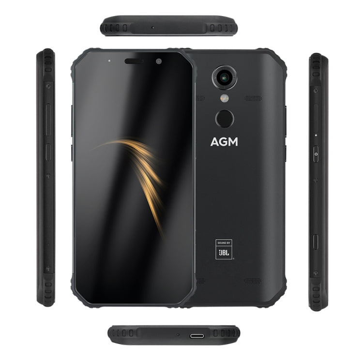 [HK Warehouse] AGM A9 JBL Rugged Phone, 4GB+32GB, IP68 Waterproof Dustproof Shockproof, Fingerprint Identification, 5400mAh Battery, 5.99 inch Android 8.1 Qualcomm SDM450 Octa Core, Network: 4G, OTG, NFC, JBL Sound(Black)