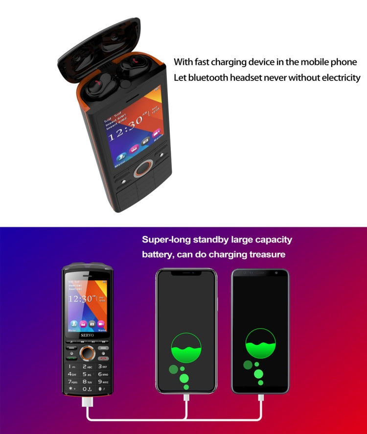 SERVO R25 Mobile Phone, 5500mAh Battery, 2.8 inch, 21 Keys, Support Bluetooth, FM, Flashlight, MP3 / MP4, GSM, Dual SIM, with Wireless Earphone Headset, Russian Keyboard