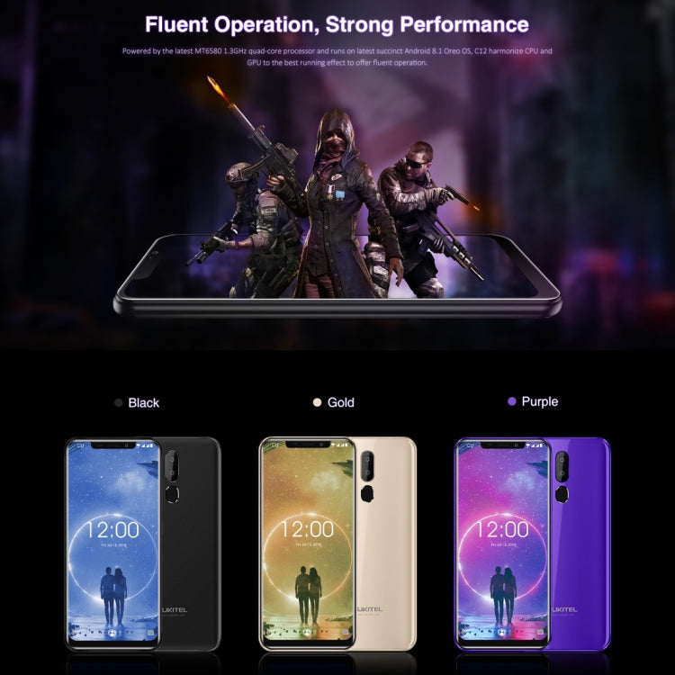[HK Warehouse] OUKITEL C12, 2GB+16GB, Dual Back Cameras, Face ID & Fingerprint Identification, 6.18 inch U-notch Screen Android 8.1 MTK6580 Quad Core up to 1.3GHz, Network: 3G