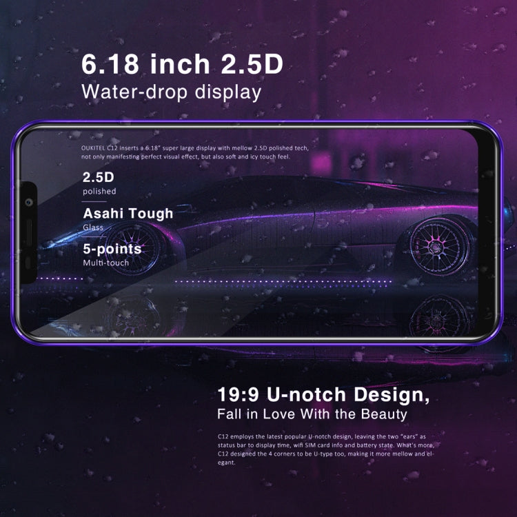 [HK Warehouse] OUKITEL C12, 2GB+16GB, Dual Back Cameras, Face ID & Fingerprint Identification, 6.18 inch U-notch Screen Android 8.1 MTK6580 Quad Core up to 1.3GHz, Network: 3G