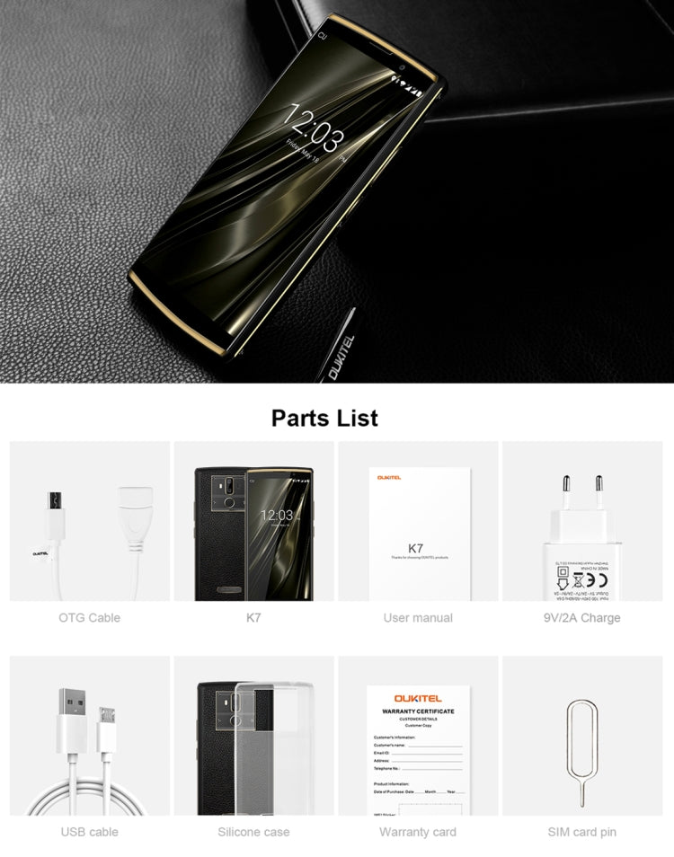 [HK Warehouse] OUKITEL K7, 4GB+64GB, Dual Back Cameras, Fingerprint Identification, 10000mAh Battery, 6.0 inch Android 8.1 MTK6750T Octa Core up to 1.5GHz, Network: 4G, OTG