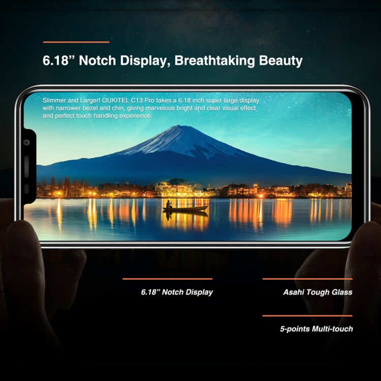 [HK Warehouse] OUKITEL C13 Pro, 2GB+16GB, Dual Back Cameras, Face ID & Fingerprint Identification, 6.18 inch 2.5D U-notch Screen Android 9.0 MTK6739 Quad Core up to 1.5GHz, Network: 4G