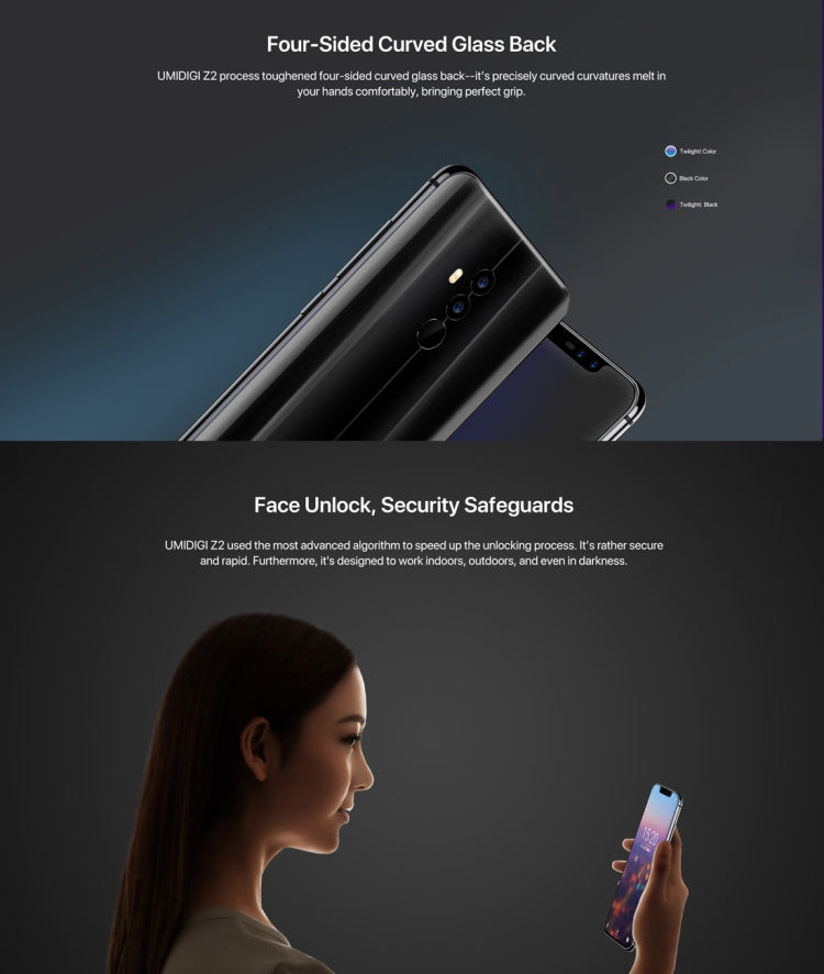 [HK Warehouse] UMIDIGI Z2, Dual 4G, 6GB+64GB, Dual Back Cameras + Dual Front Cameras, Face ID & Fingerprint Identification, 6.2 inch Android 8.1 MTK6763 (Helio P23)  Octa Core up to 2.0GHz, Network: 4G, Dual SIM