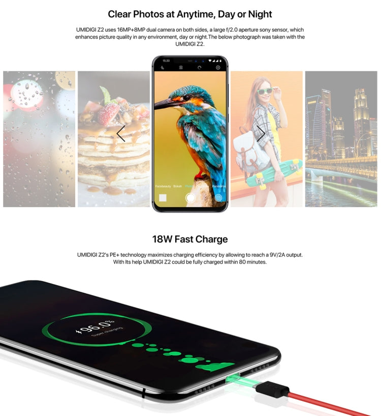 [HK Warehouse] UMIDIGI Z2, Dual 4G, 6GB+64GB, Dual Back Cameras + Dual Front Cameras, Face ID & Fingerprint Identification, 6.2 inch Android 8.1 MTK6763 (Helio P23)  Octa Core up to 2.0GHz, Network: 4G, Dual SIM