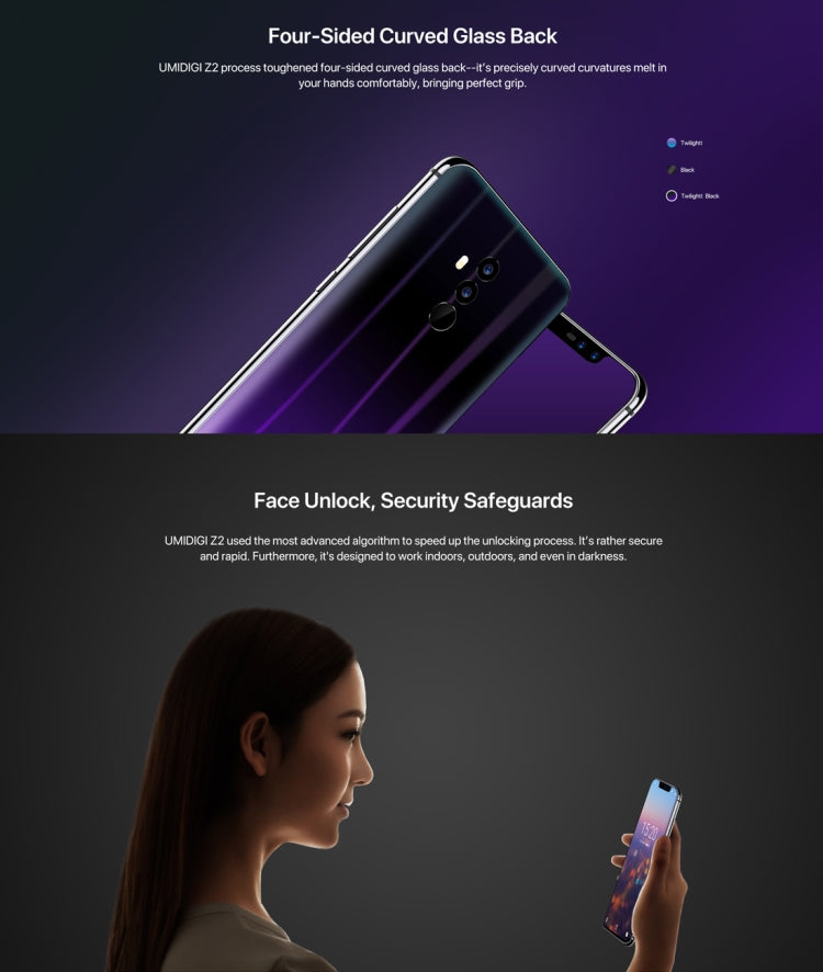 [HK Warehouse] UMIDIGI Z2, Dual 4G, 6GB+64GB, Dual Back Cameras + Dual Front Cameras, Face ID & Fingerprint Identification, 6.2 inch Android 8.1 MTK6763 (Helio P23)  Octa Core up to 2.0GHz, Network: 4G, Dual SIM
