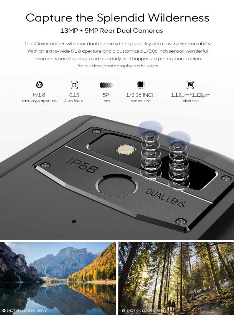 [HK Warehouse] LEAGOO XRover Rugged Phone, 6GB+128GB, IP68 Waterproof Dustproof Shockproof, 5000mAh Battery, Dual Back Cameras, Face ID & Fingerprint Identification, 5.72 inch Android 8.1 MTK6763 Octa Core, Network: 4G, PTT, OTG, NFC(Black)