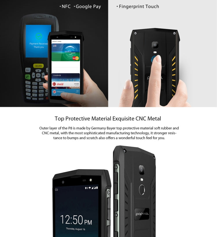 [HK Warehouse] POPTEL P8 Rugged Phone, Dual 4G, 2GB+16GB, IP68 Waterproof Shockproof Dustproof, Face ID & Fingerprint Identification, 5.0 inch Android 8.1, MTK6739 Quad Core, Network: 4G, Dual SIM, NFC(Green)