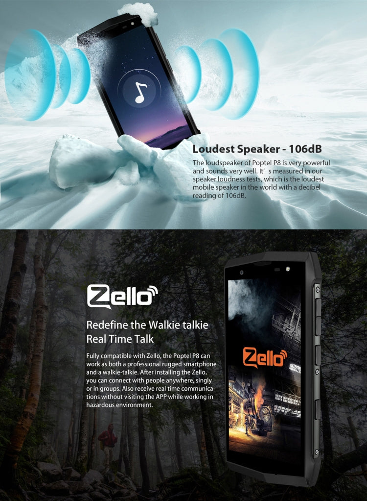 [HK Warehouse] POPTEL P8 Rugged Phone, Dual 4G, 2GB+16GB, IP68 Waterproof Shockproof Dustproof, Face ID & Fingerprint Identification, 5.0 inch Android 8.1, MTK6739 Quad Core, Network: 4G, Dual SIM, NFC(Green)