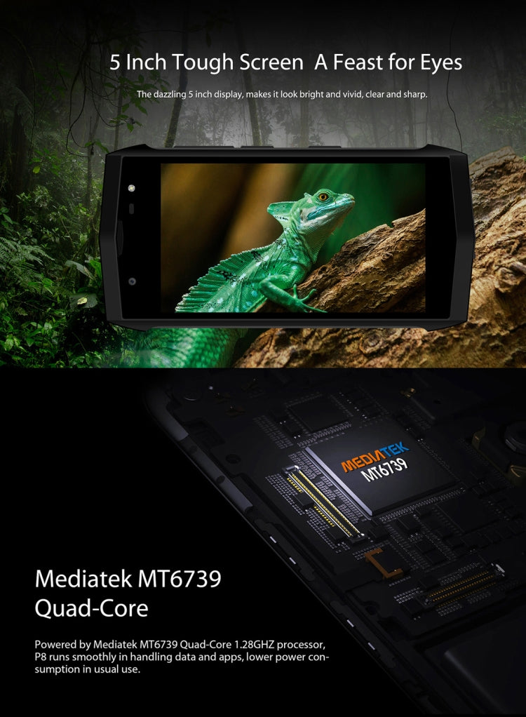 [HK Warehouse] POPTEL P8 Rugged Phone, Dual 4G, 2GB+16GB, IP68 Waterproof Shockproof Dustproof, Face ID & Fingerprint Identification, 5.0 inch Android 8.1, MTK6739 Quad Core, Network: 4G, Dual SIM, NFC(Green)