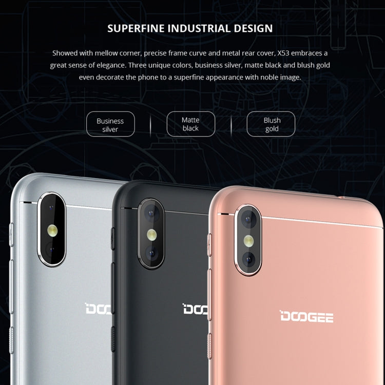 [HK Warehouse] DOOGEE X53, 1GB+16GB, Dual Back Cameras, 5.3 inch Android 7.0 MTK6580M Quad Core up to 1.3GHz, Network: 3G, OTA, Dual SIM
