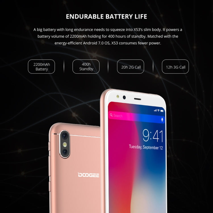 [HK Warehouse] DOOGEE X53, 1GB+16GB, Dual Back Cameras, 5.3 inch Android 7.0 MTK6580M Quad Core up to 1.3GHz, Network: 3G, OTA, Dual SIM