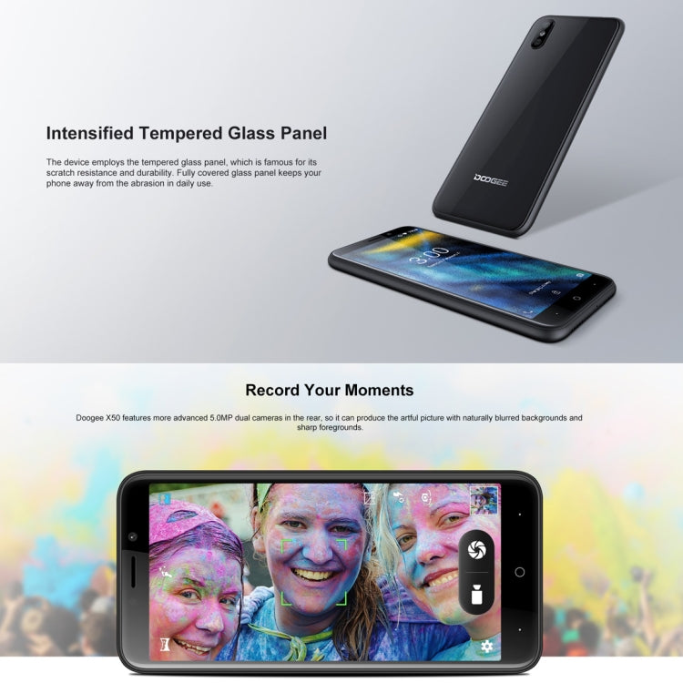 [HK Warehouse] DOOGEE X50, 1GB+8GB, Dual Back Cameras, Face ID, 5.0 inch Android 8.1 MTK6580M Quad Core up to 1.3GHz, Network: 3G, OTA, Dual SIM