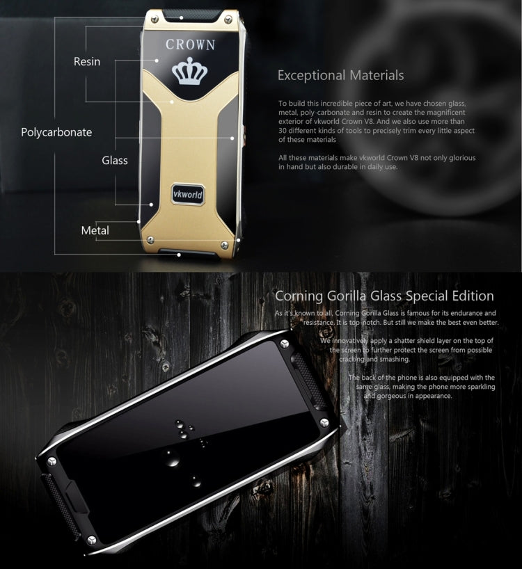VKWorld Crown V8 Cell Phone, 4.9mm Ultra-slim, Pedometer, Bluetooth, FM, 1.64 inch, Dual SIM, Network: 2G