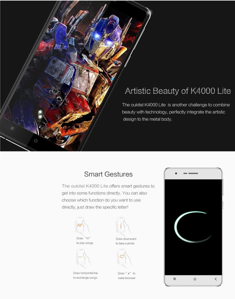 [HK Warehouse] OUKITEL K4000 Lite, 2GB+16GB, 4000mAh, 5.0 inch Android 5.1 MTK6735 Quad Core 1.0GHz, Network: 4G(Gold)