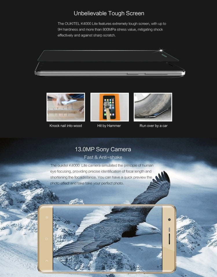 [HK Warehouse] OUKITEL K4000 Lite, 2GB+16GB, 4000mAh, 5.0 inch Android 5.1 MTK6735 Quad Core 1.0GHz, Network: 4G(Gold)