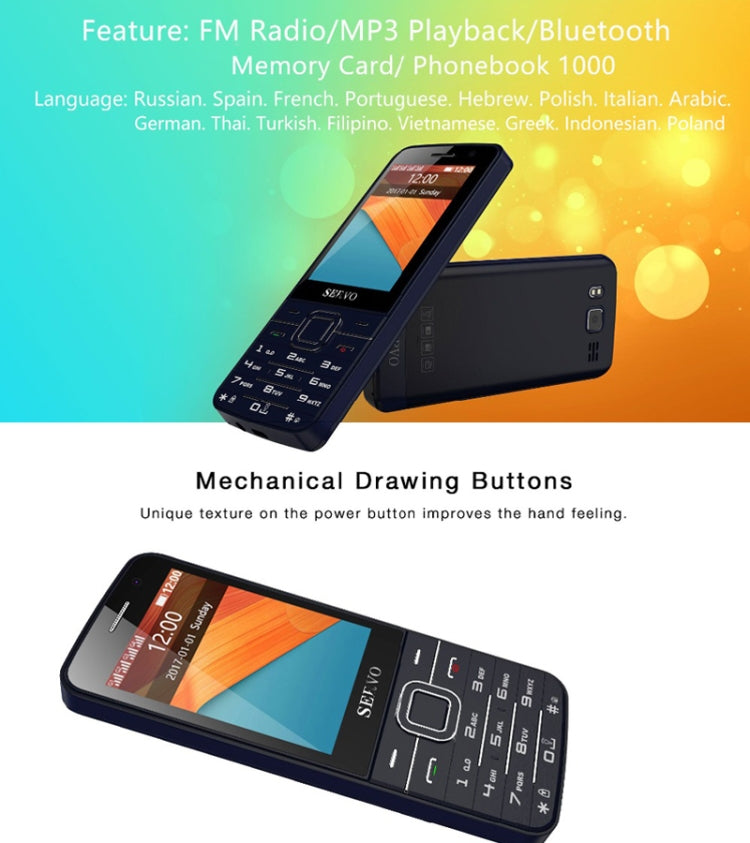 SERVO V9500 Mobile Phone, 2.8 inch, 21 Keys, Support Bluetooth, FM, MP3, GSM, Quad SIM, Russian Keyboard(Gold)