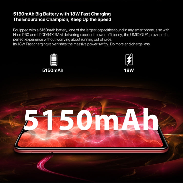 [HK Warehouse] UMIDIGI F1 Play, 6GB+64GB, 48MP Dual Back Cameras, 5150mAh Battery, Face ID & Fingerprint Identification, 6.3 inch Full Screen Android 9.0 MTK Helio P60 Octa Core up to 2.0GHz, Network: 4G, OTG, NFC, Dual SIM